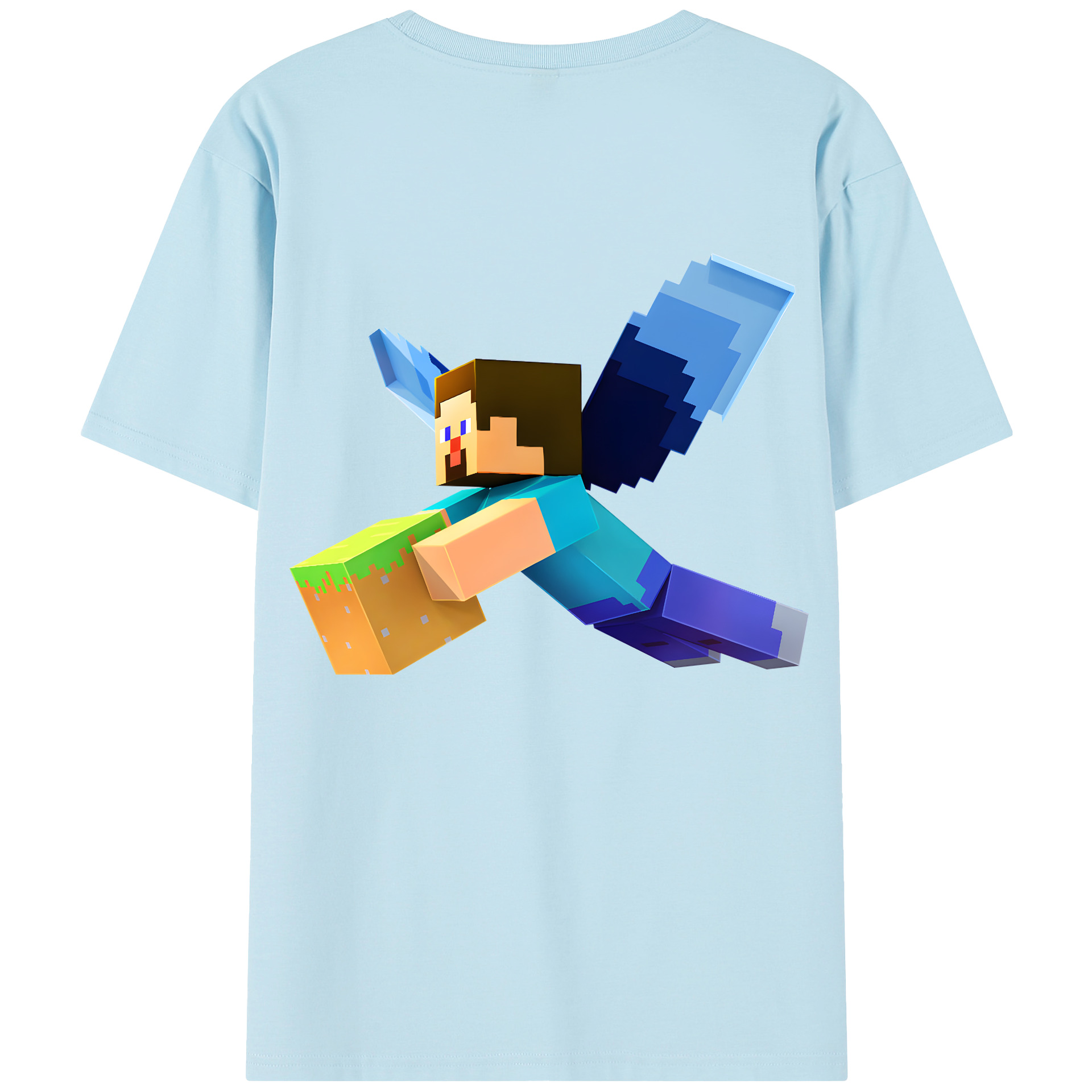 （画像用） マインクラフト ブロックの世界 Minecraft MC Block world 綿100％半袖Tシャツ（背面プリント）